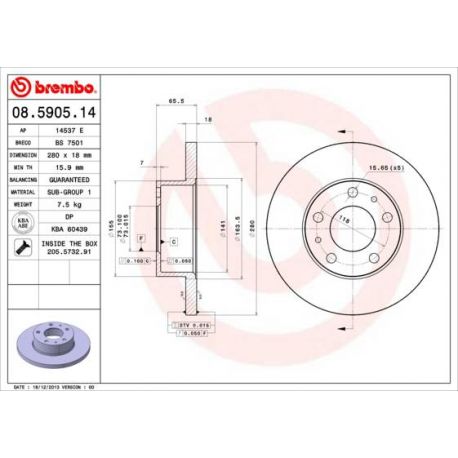 08.5905.14 Disque de frein BREMBO