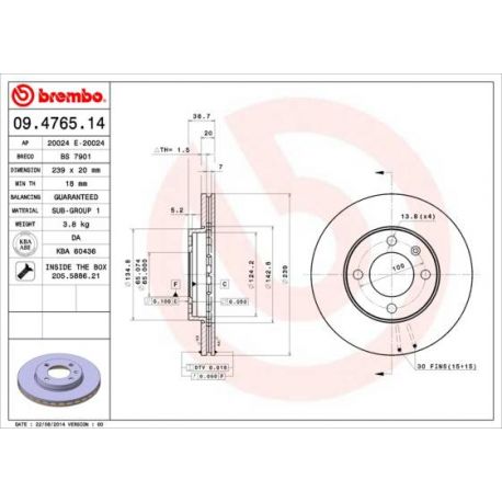 09.4765.14 Disque de frein BREMBO