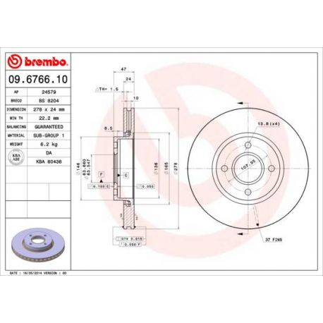 09.6766.10 Disque de frein BREMBO