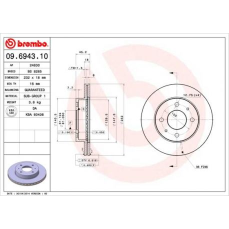 09.6943.10 Disque de frein BREMBO