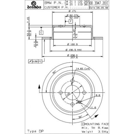 08.3947.20 Disque de frein BREMBO