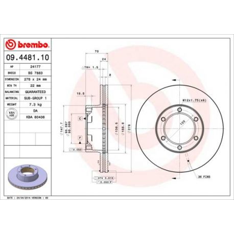 09.4481.10 Disque de frein BREMBO