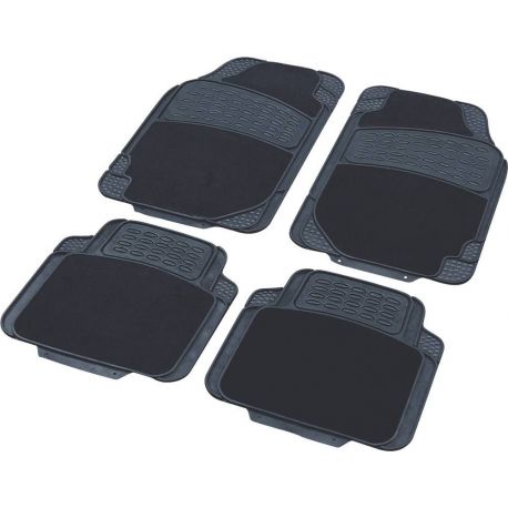 Tapis de voiture caoutchouc avec empiècement moquette - 4pc 