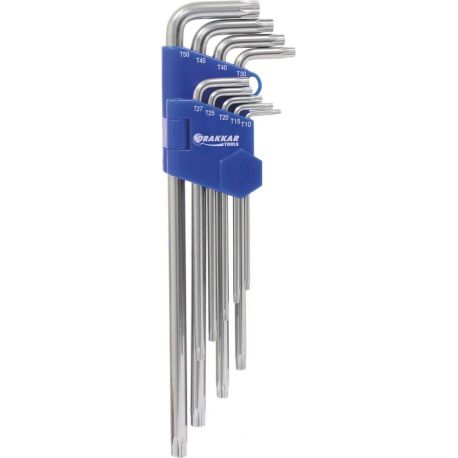 Clé mâle coudée Torx extra longue de T10 à T50 - étui pivotant de 9pc 