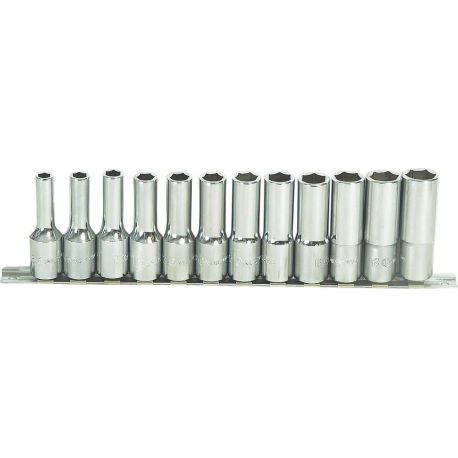 Douilles longues 1/2" de 8 à 19mm - blister avec rack métallique de 12pc 