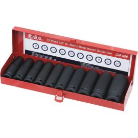 Douille à chocs 1/2" longue de 11 à 24mm - coffret métallique de 10pc 