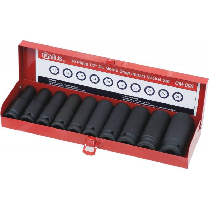 Coffret jeu de douilles pour clé à choc 12,5 mm 1/2'' de 10 à 32 mm