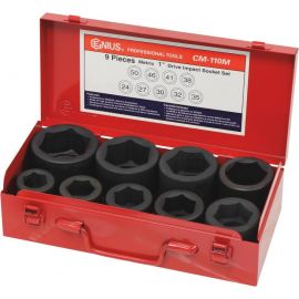 Douilles à chocs 1" de 24 à 50mm - coffret métallique de 9pc 