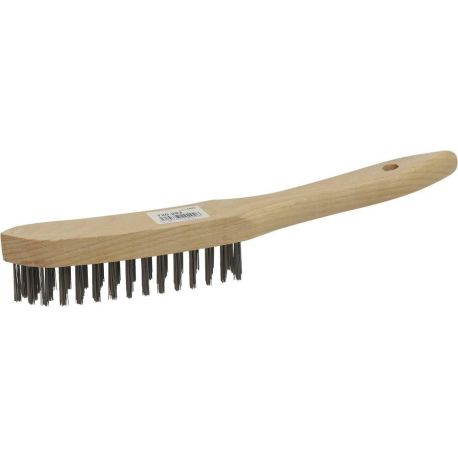 Brosse métallique fil acier 4 rangs 290mm avec manche bois incurvé 