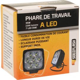 PHARE DE TRAVAIL CARRE 7 LED 35W 2200 LUMENS FAISCEAU LARGE